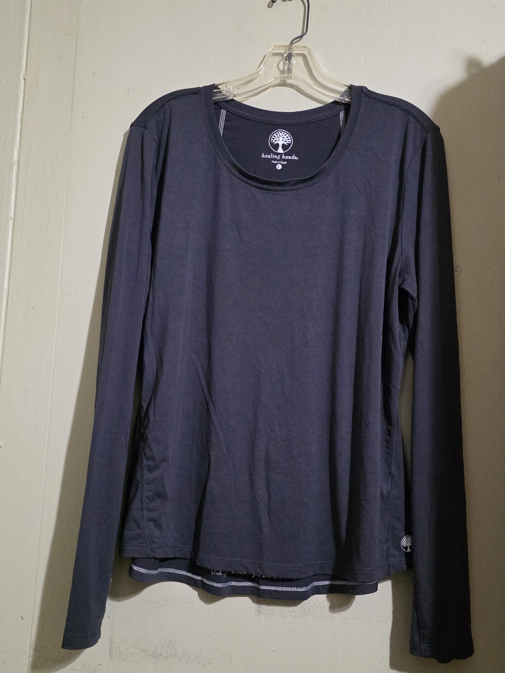 Healing Hands Mackenzie Undersceub Tee Long Sleeve Strech Gray Size L GUC